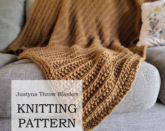 PATTERN: Justyna Throw Blanket | Knit Textured Throw Blanket | Handmade Hygge Blanket | beginner friendly pattern