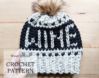 PATTERN: Crochet Wine Beanie | DIY Crochet hat pattern | Tapestry Crochet | Fair isle Crochet | Wine Lover Hat | Winter Toque | Easy Pattern