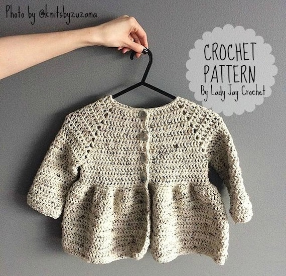 Pattern Penelope Cardigan Baby Infant Toddler Crochet Peplum Top Diy Pattern Vintage Modern Simple Winter Sweater Peplum Cardigan