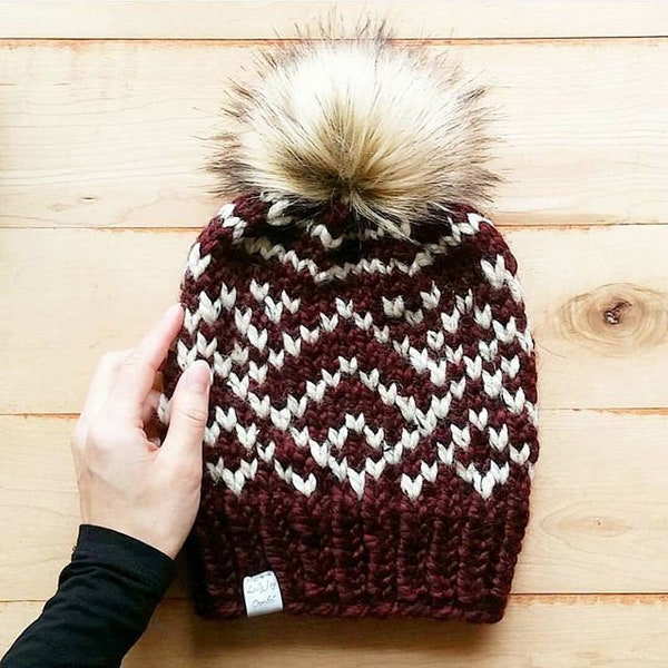 PATTERN: The Sojourner Hat | Chunky yarn knit fair isle beanie | Adult winter toque diy | Nordic ski hat design | Easy hat pattern