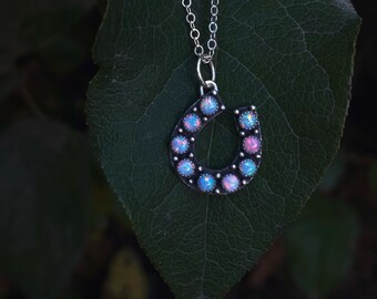 Lucky Opal Horseshoe Charm Necklace