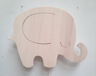 Wood light elephant, night light, nursery / children's room, baby, kids, wall decor light,Wood light elephant - Plywood lamp - Cute elephant