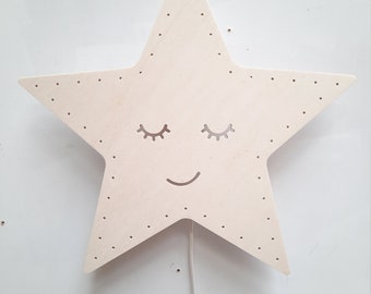 Star wall lamp, night light, nursery / children's room, baby, kids, wall decor light, plywood kids lamp