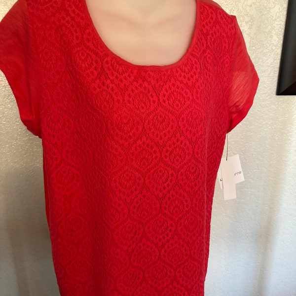 Brand New Beautiful Liz Claiborne Brand Women's Bright Red Blouse/ Top/ Shirt, Petite, Tags Attached