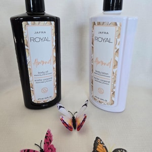 Brand New Jafra Royal Almond Skin Care Set - Royal Almond Hydrating Body Lotion and Rich Body Oil with Vitamin E (16 fl oz each)