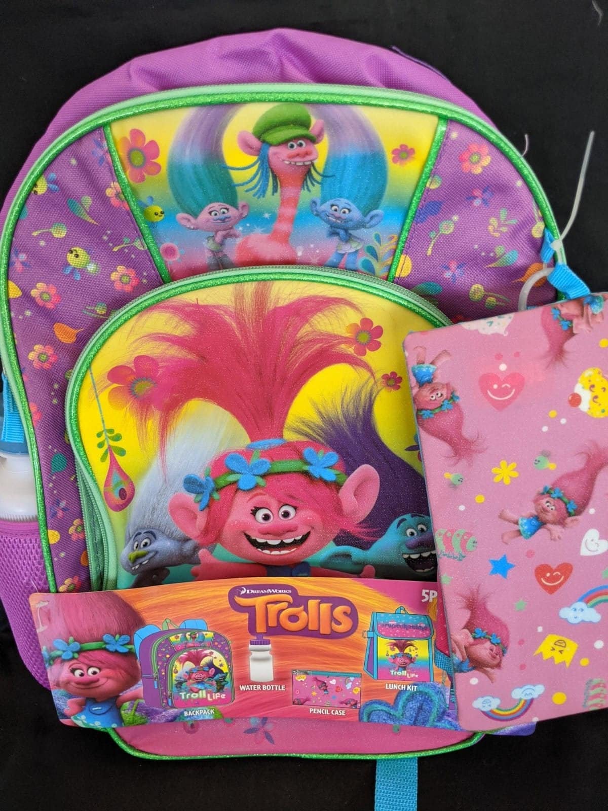 Troll Poppy 16 Backpack 5 PC Set w Lunch Bag Kids Girls Gift School Book  Bag