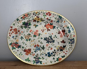 Vintage Daher metal floral decorative oval tray
