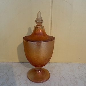 Vintage marigold carnival glass candy dish