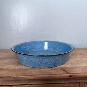 Blue low enamel bowl with black rim