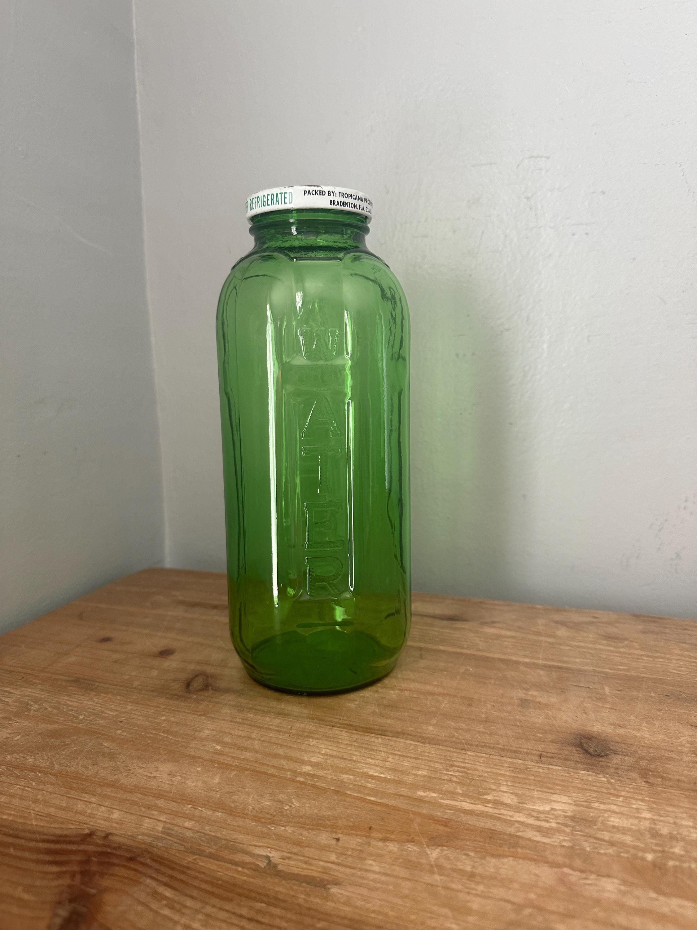 Vintage Green Glass Water Bottle - Etsy