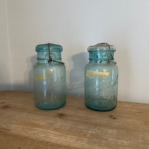 set of 2 Ball Ideal aqua quart jars