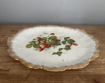 Dresden China strawberry and gold platter