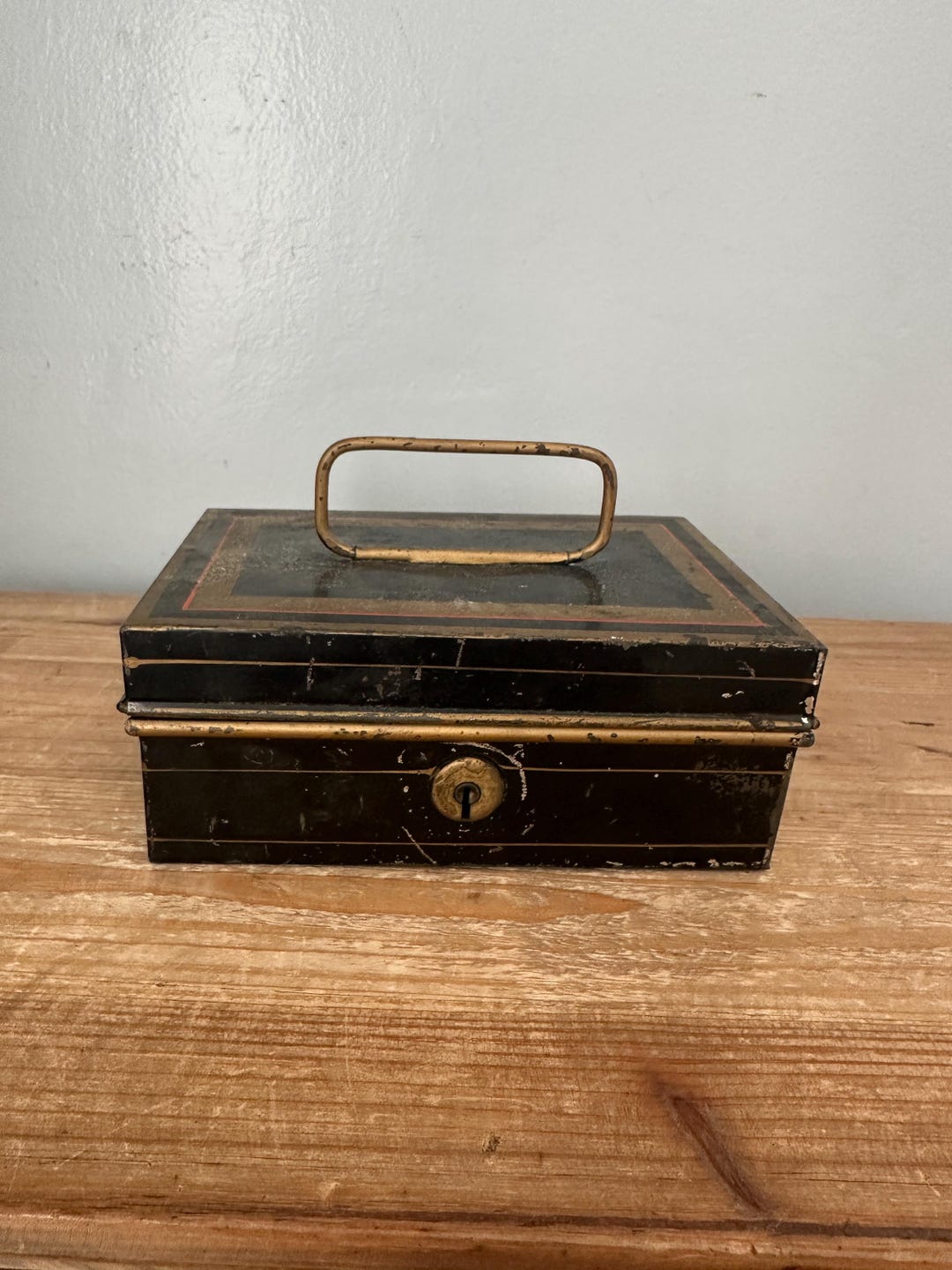Vintage Gold, Black and Red Metal Cashbox- Heavily Worn Without Key - Etsy