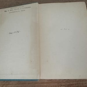 May include: Open book with aged, off-white pages. The left page has text: "PRIVATE LIBRARY, MR. & MRS. FRANK S. CUMMINGS, CENTERVILLE, MICH." and "no. 376." The book's cover is a faded teal color.