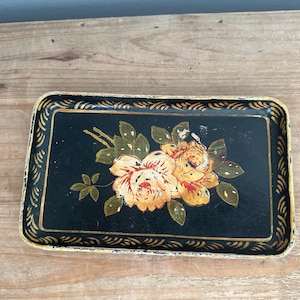 Vintage small wooden tole painted tray