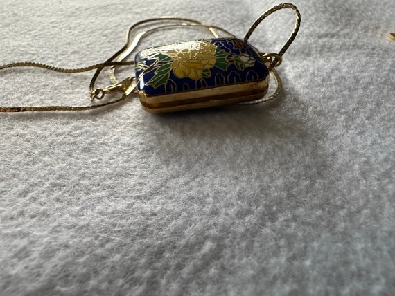 Cloisonne pill case locket and earrings - image 2