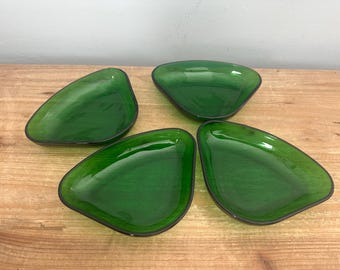 Vintage Anchor Hocking forest green set of 4 relish dish inserts