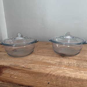 Set of 2 Fire King Philbe blue sapphire small round lidded casseroles