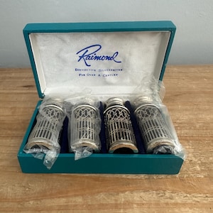 Vintage Raimond Set von 4 Kobaltblau Glas mit Silberplatte Salz und Pfefferstreuer