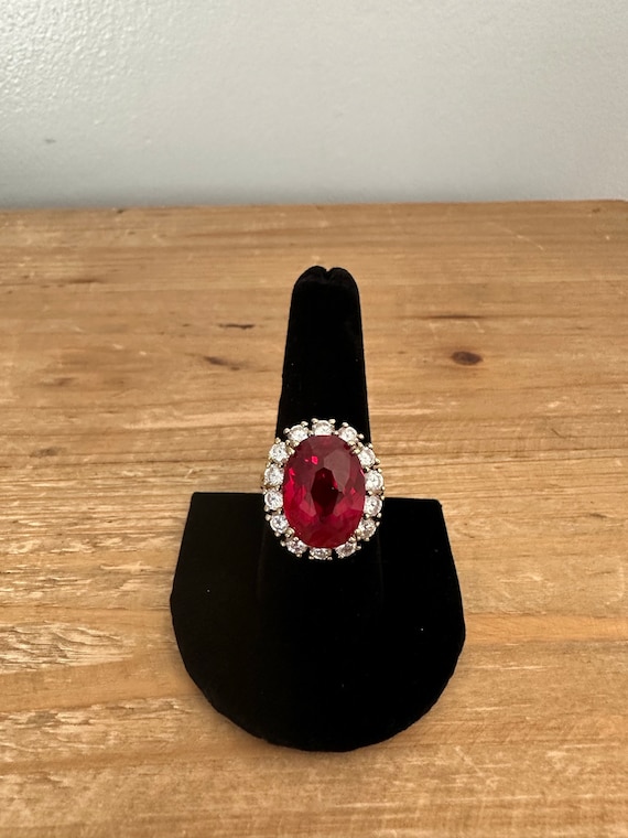 Sterling silver gold toned red stone ring