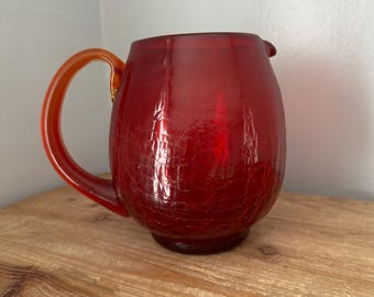 Vintage Mid Century Modern Blenko Amberina Crackle Glass water pitcher