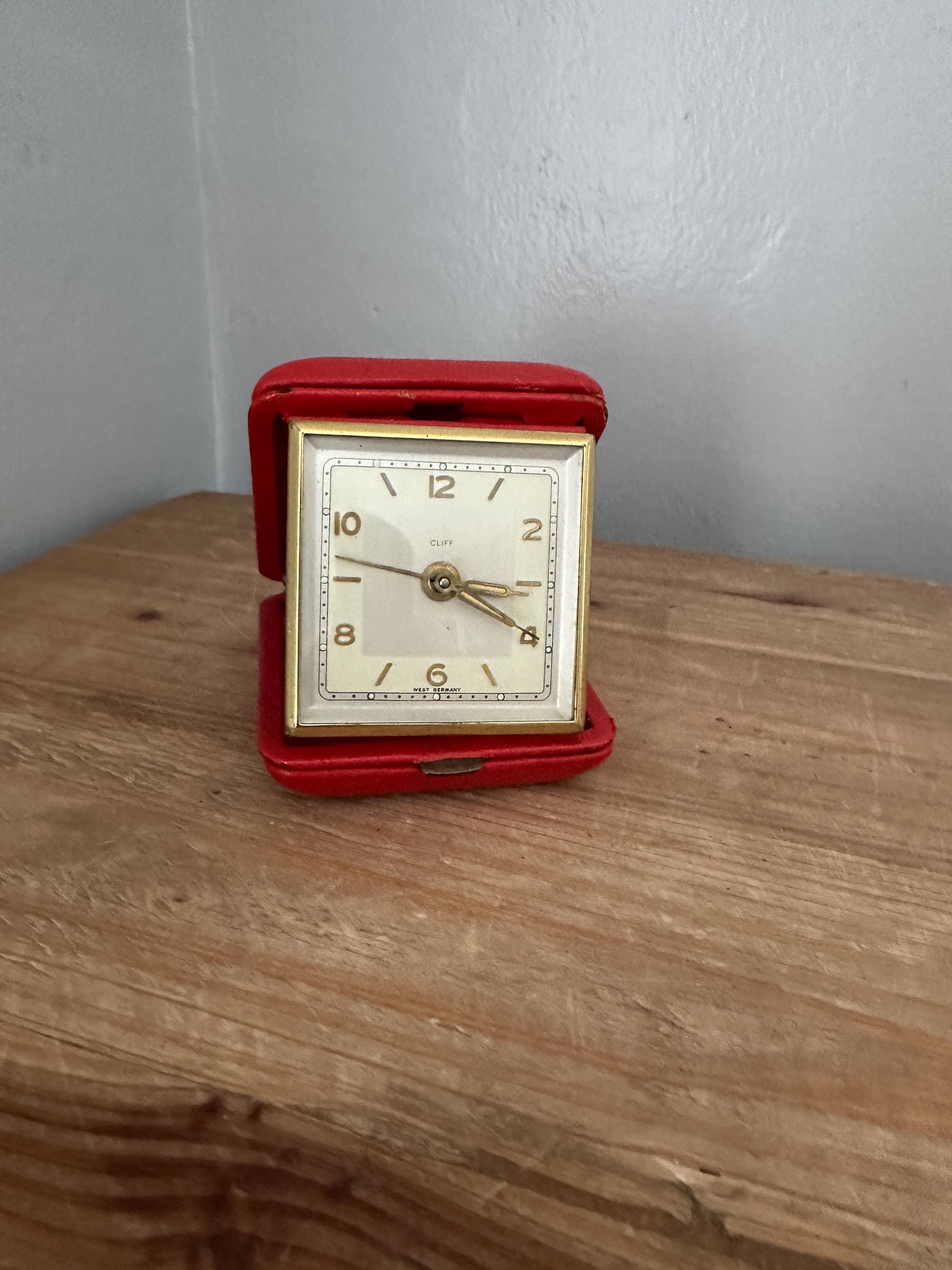Vintage Cliff West Germany Travel Alarm Clock: Red Leather Case - Etsy