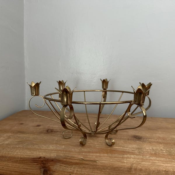 Vintage gold toned candelabra basket