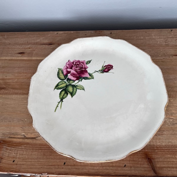 Vintage china rose motif plate- warranted 22k