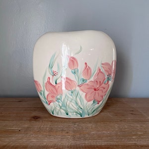 Handpainted vase with pink and green flowers