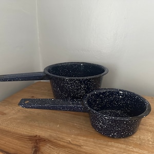 Set of 2 vintage enamel saucepans