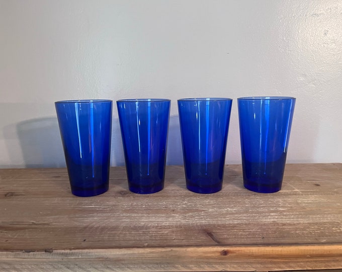 Set of 4 Cobalt Blue Drinking Glasses Etsy