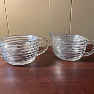 Vintage Manhattan Depression Glass Creamer and Sugar