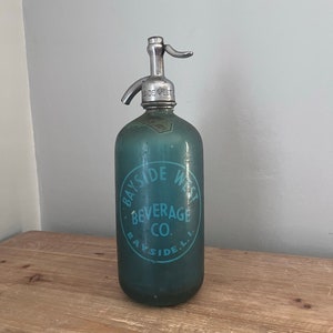 Vintage blue glass Bayside Beverage Co Seltzer Bottle