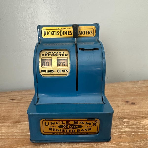 Salvadanaio vintage da 3 monete dello zio Sam (base piegata)
