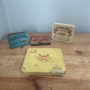 Conjunto de 4 latas vintage relacionadas con el tabaco