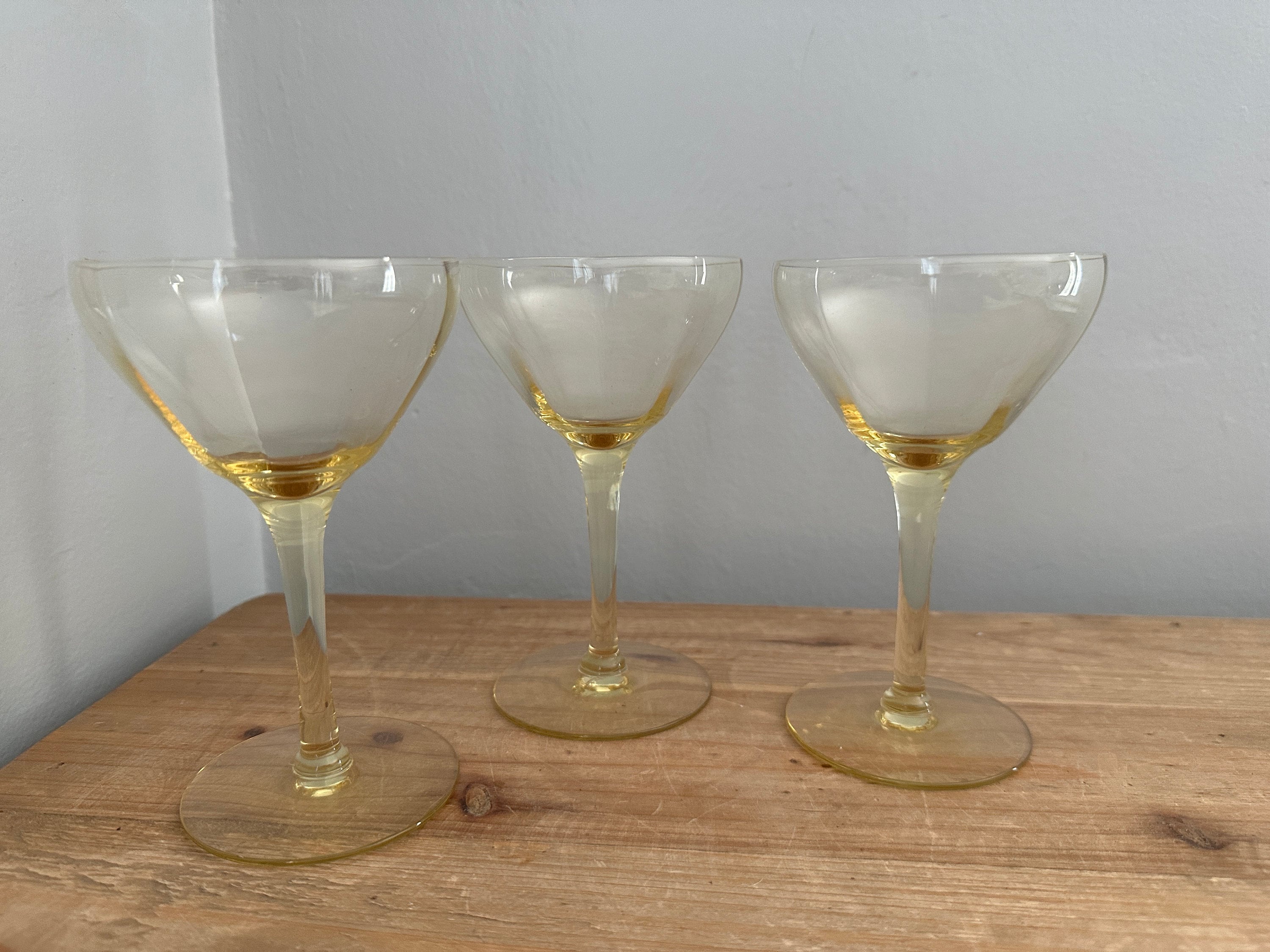 Set of 3 Vintage Yellow Glass Wine Glasses - Etsy