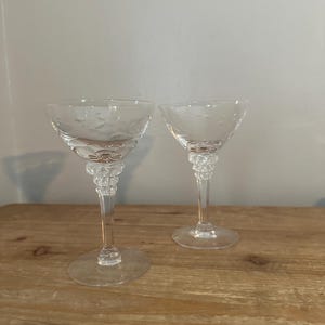 Set of 2 stemmed etched crystal small glasses