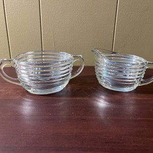 Vintage Manhattan Depression glass sugar and creamer