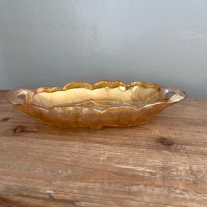 Marigold carnival glass floral pattern relish tray