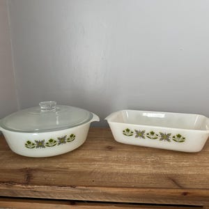 Fire King/ Anchor Hocking Meadow Green covered casserole and loaf pan