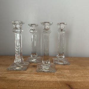 Set of 4 vintage Westmoreland etched crystal candlestick holders