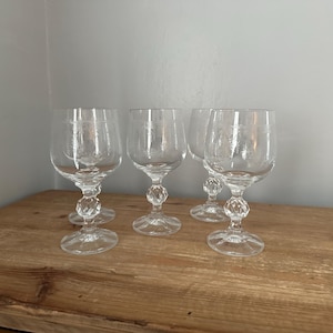Vintage bohemian small etched wine glass- Set of 6