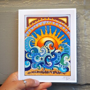 Sun Greeting Card of Original Drawing - Sun and Waves