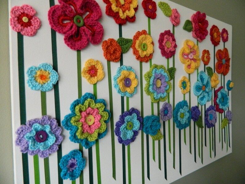 Crochet Flower Wall Hanging Flower Wall Art Yarn Flower Wall Etsy