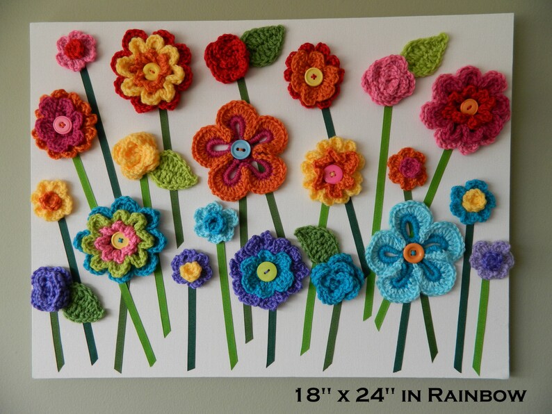 Crochet Flower Wall Hanging Flower Wall Art Yarn Flower Wall Etsy
