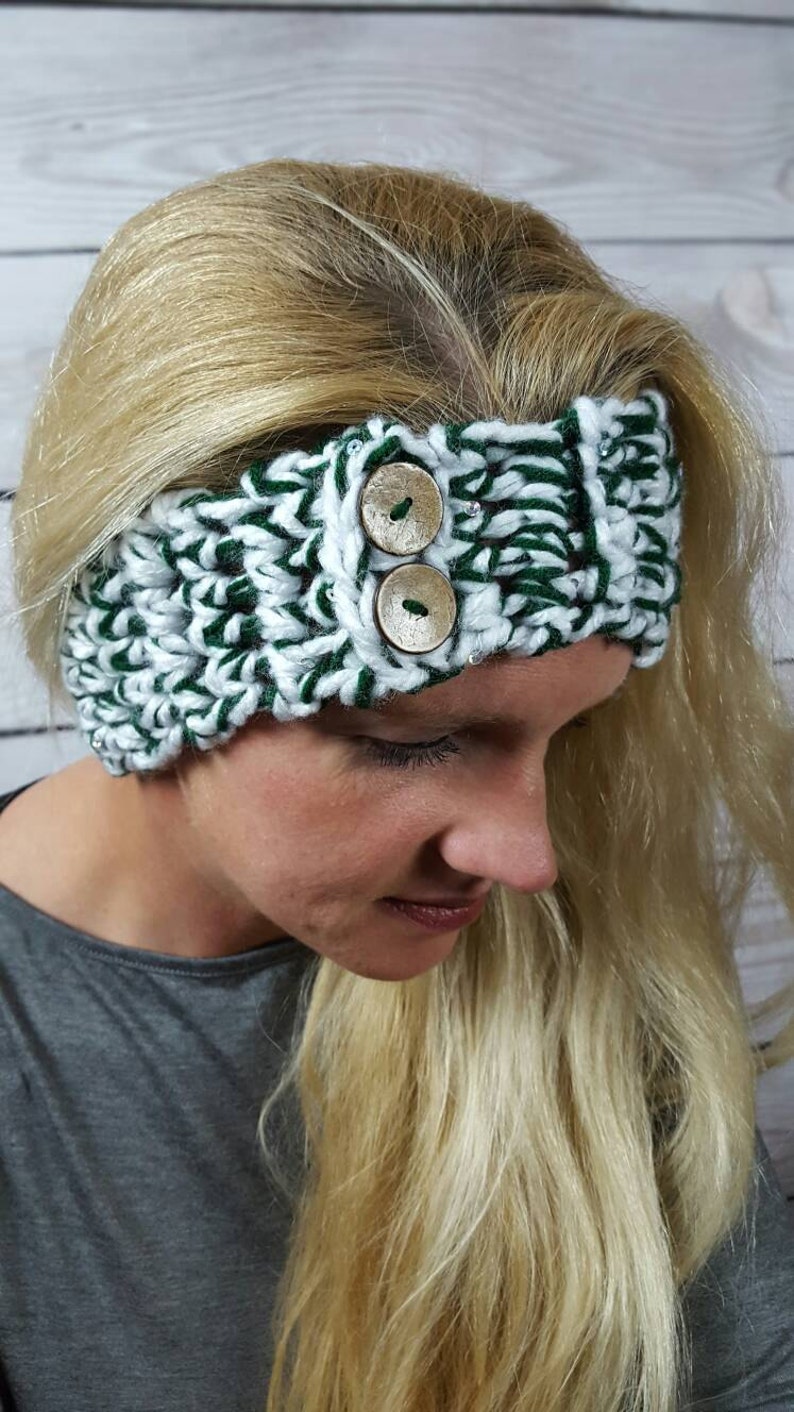 Michigan State Headband Handmade Ear Warmer Green and White Etsy