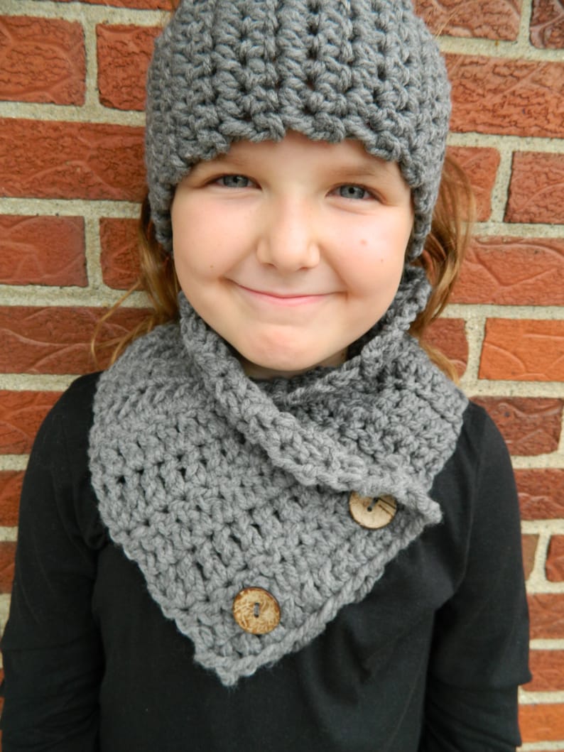 Gray Little Girl Scarf Girls Crochet Scarf and Headband | Etsy