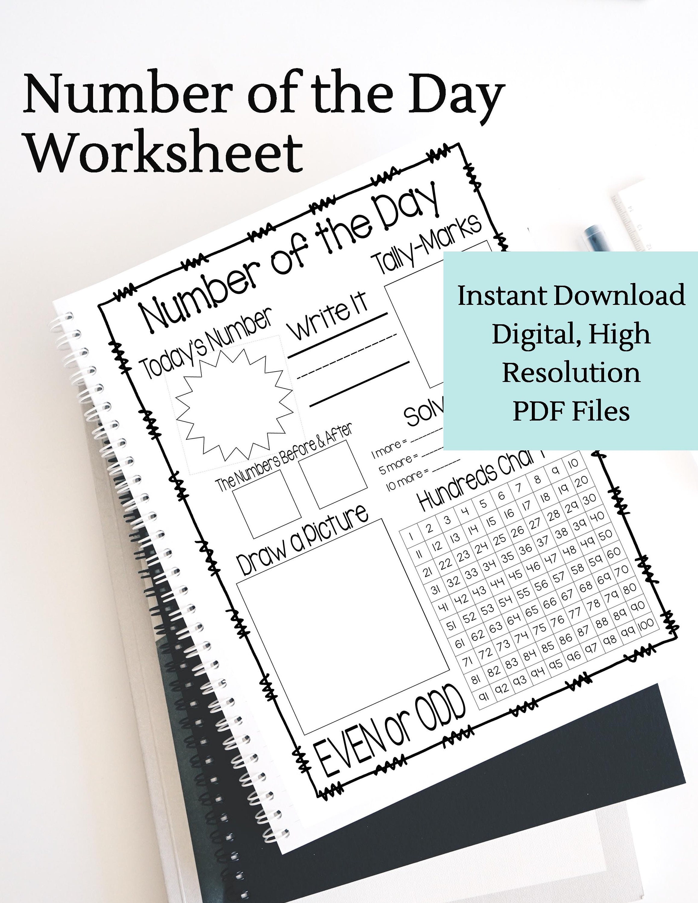 Childrens Number of the Day Math Morning Worksheet - Daily Math Journal -  Homeschool Kindergarten Math Practice - Digital PDF 20.20x20" Sheet Intended For Number Of The Day Worksheet