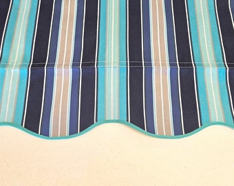 11'7"L x 8'W Waterproof Navy Aqua Stripe Awning, Pole, & Tote Bag