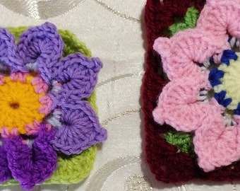 Granny square crochet, granny tiles, flower 3D crochet tile